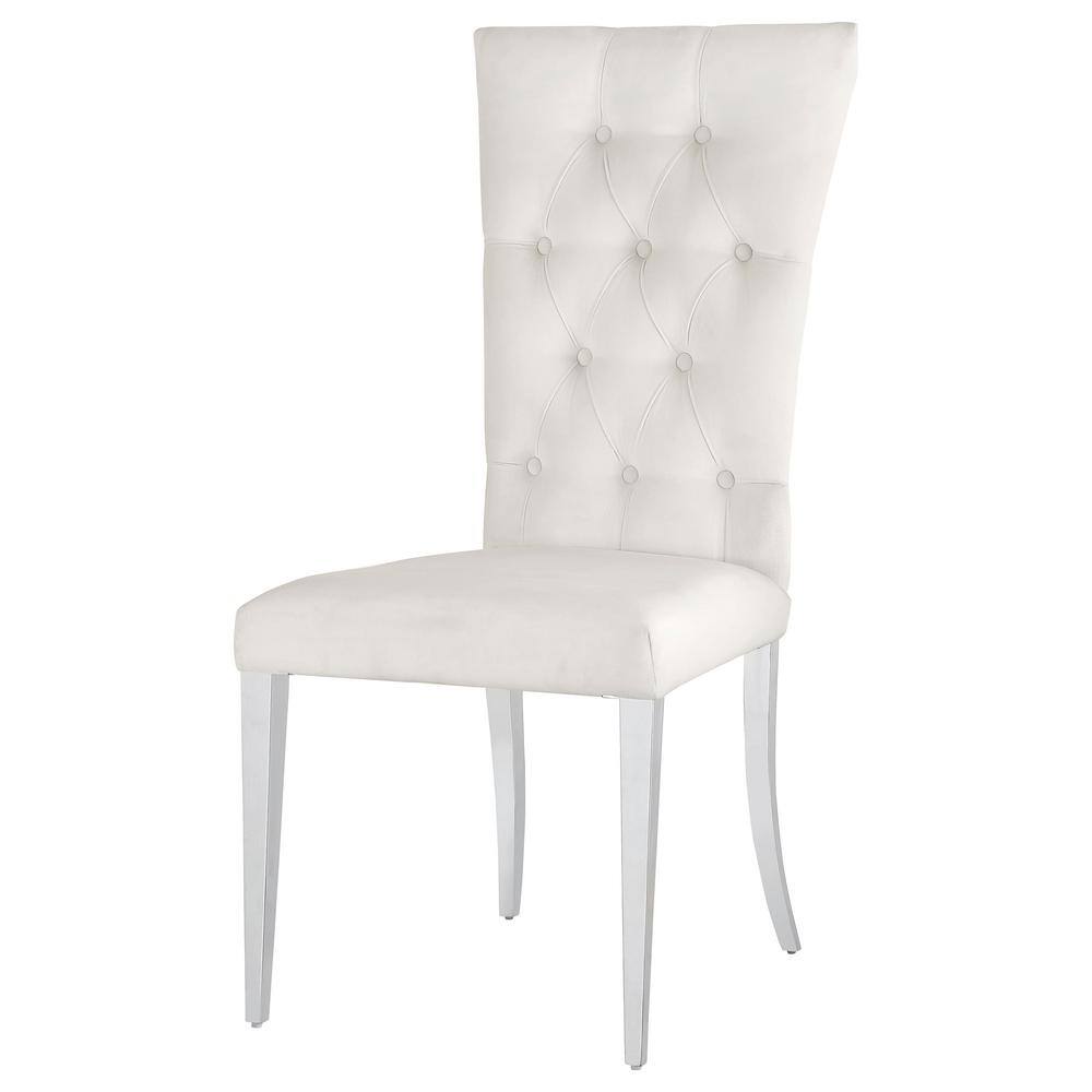 Parsons White Velvet Side Chair with Polished Chrome Legs