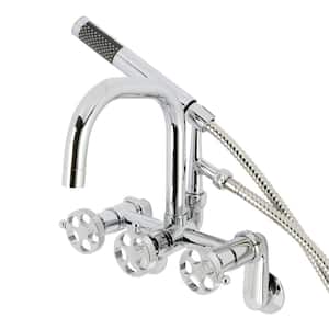 Webb 3-Handle Wall-Mount Clawfoot Tub Faucet with Hand Shower in Polished Chrome