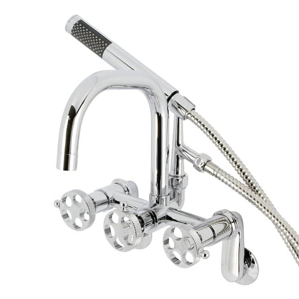 Kingston Brass Webb 3-Handle Wall-Mount Clawfoot Tub Faucet with Hand Shower in Polished Chrome