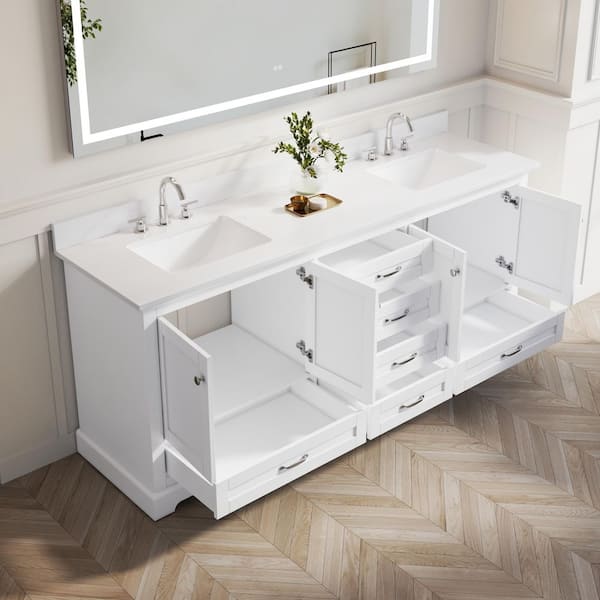 WELLFOR 80 in. Double Sink Freestanding White Bath Vanity with