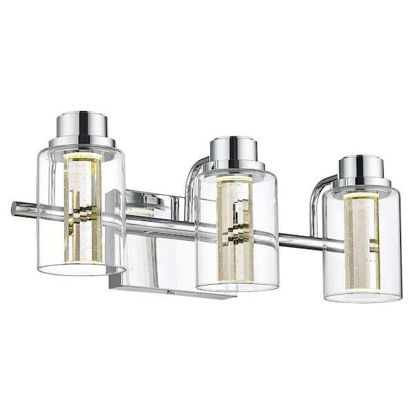 JAZAVA 18 in. 3-Light 3CCT Chrome LED Bathroom Vanity Light Over Mirror