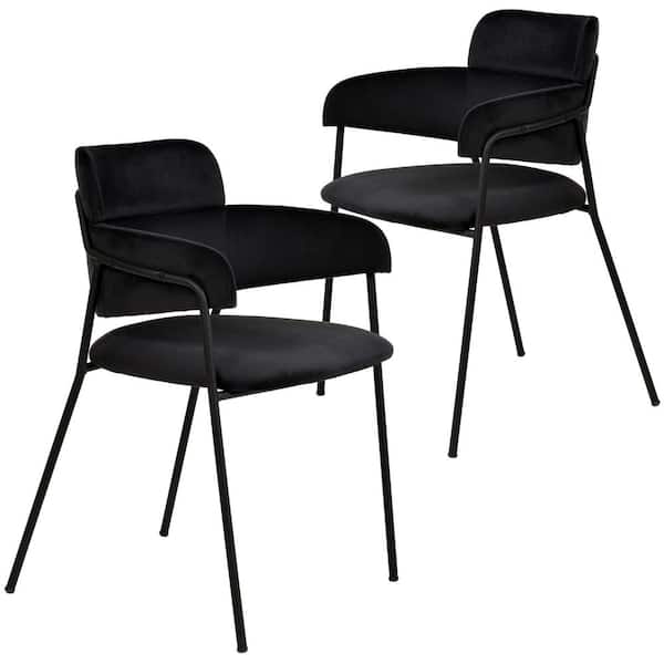 Upholstered Dining Chair in Velvet with Powder-Coated Stainless Steel Legs Axis Collection Set of 2 in Black