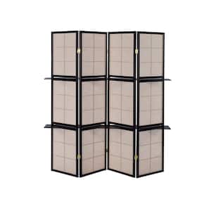 Iggy Tan and Cappuccino 4-Panel Folding Screen with Removable Shelves