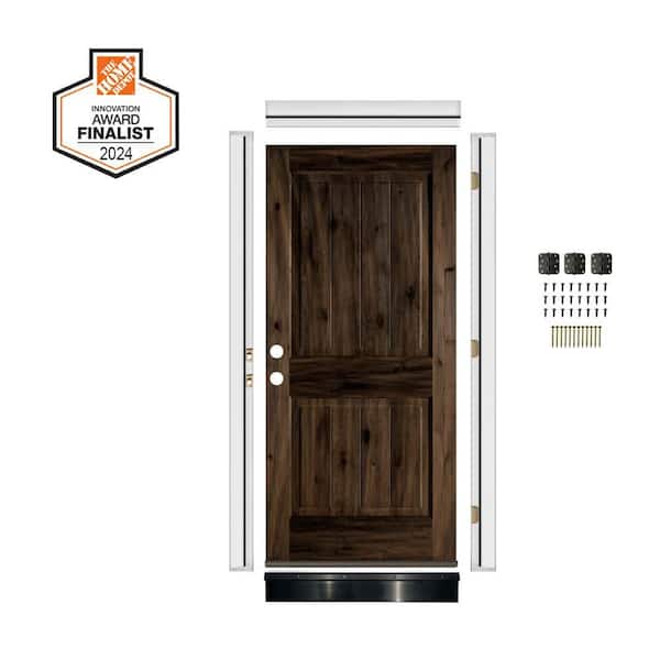 DIY RTA KIT 36in.x80in. Knotty Alder Sq. Top V-Groove Right-Hand/Inswing Black Stain Wood Ready To Assemble Front Door