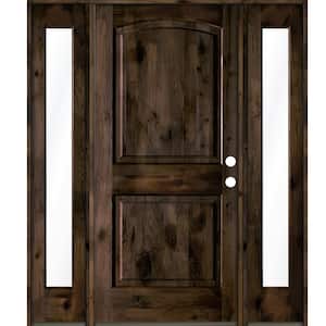 58 in. x 80 in. Knotty Alder 2 Panel Left-Hand/Inswing Clear Glass Black Stain Wood Prehung Front Door with Sidelites