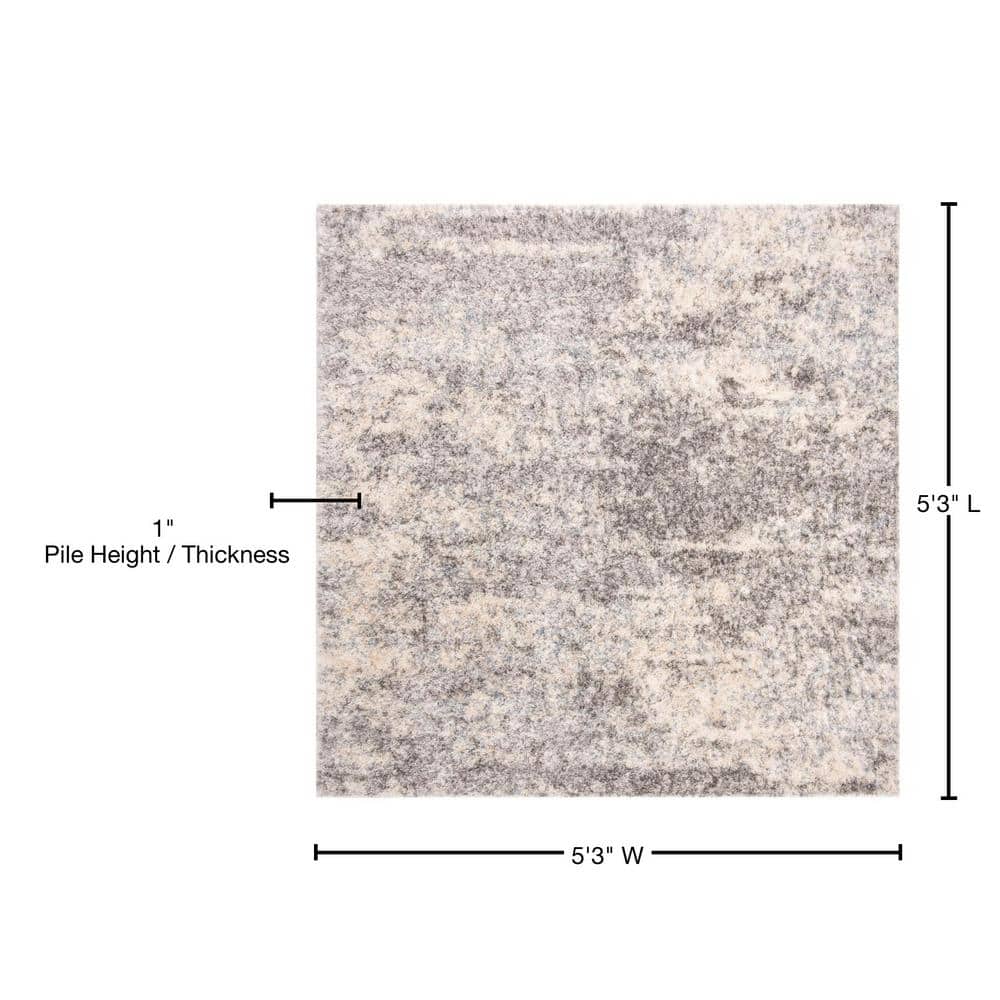 Berber Shag 5'3" Square Grey and Cream Synthetic Area Rug