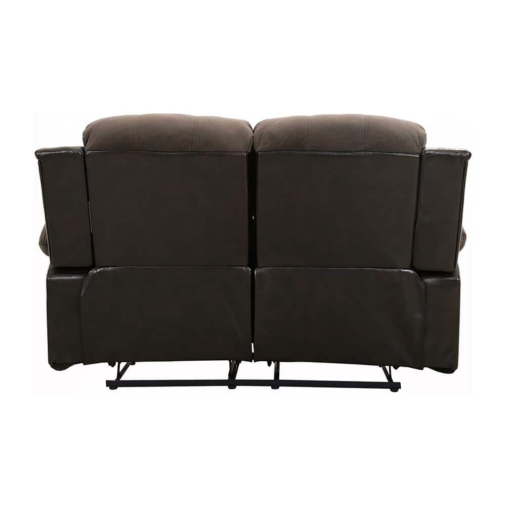 Brown Tufted Faux Leather Reclining Loveseat with Wood Frame