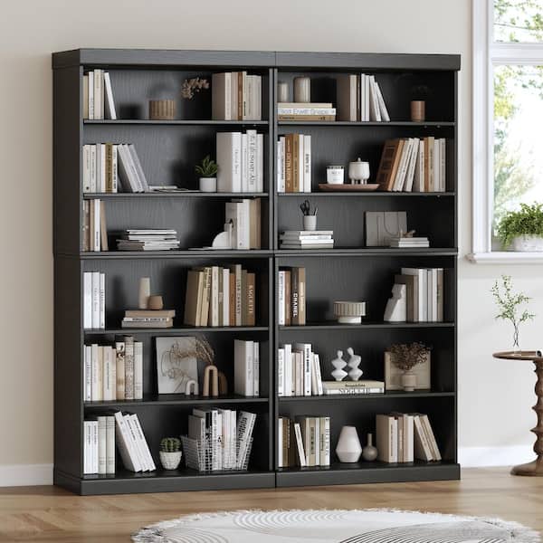 Lirago 67 in. Tall Black Wood 5-Shelf Bookcase with Adjustable Shelves