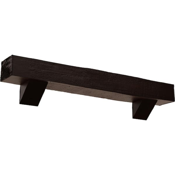 Ekena Millwork 4 in. x 6 in. x 7 ft. Rough Cedar Faux Wood Fireplace Mantel Kit with Breckinridge Corbels, Premium Mahogany