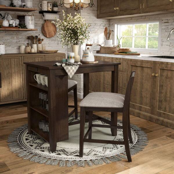 Furniture of America Frankie 3-Piece Rectangle Dark Cherry Wood Top Counter  Height Dining Room Set (Seats 2) IDF3423CHPT3PK