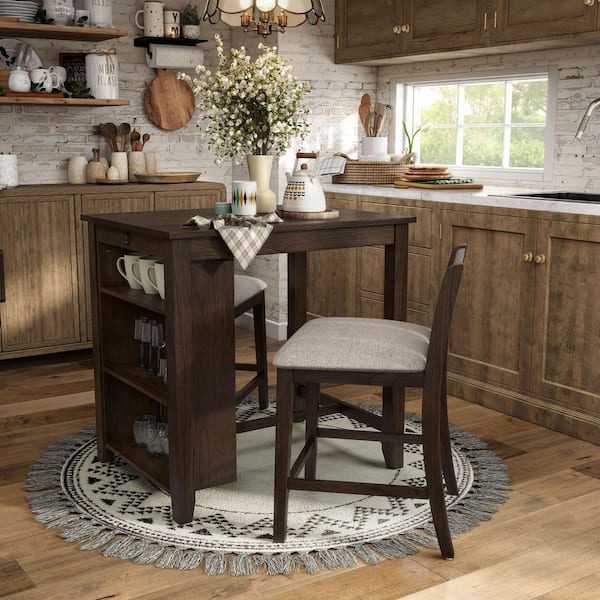 Frankie 3-Piece Rectangle Dark Cherry Wood Top Counter Height Dining Room Set (Seats 2)