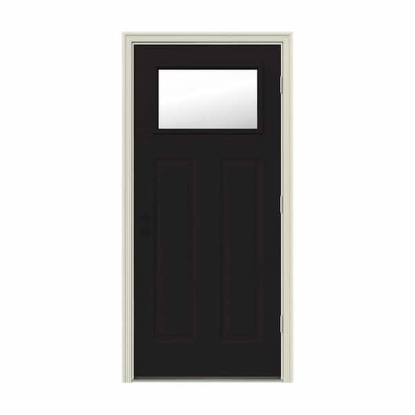 JELD-WEN 32 in. x 80 in. 1 Lite Craftsman Black Painted Steel Prehung Left-Hand Outswing Front Door w/Brickmould