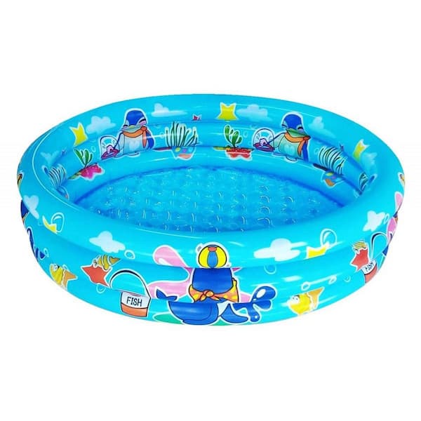 3-Rings Blue 48 in. x 12 in. Round 12 in. Deep Inflatable Kiddie Pool for Baby Toddler Swimming and Ball Pit Set
