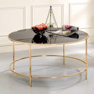 Skyes 36 in. Gold Plating Round Glass Top Coffee Table