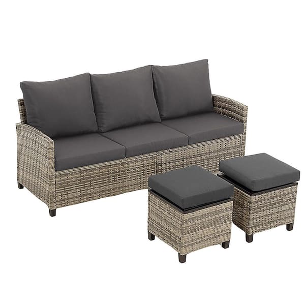 Unbranded Gray 5-Piece Wicker Patio Conversation Set with Cushionguard Gray Cushions