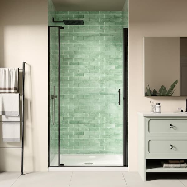 32-36 in. W x 72 in. H Frameless Pivot Shower Door in Matte Black with 1/4 in. Thick Certified Clear Tempered Glass