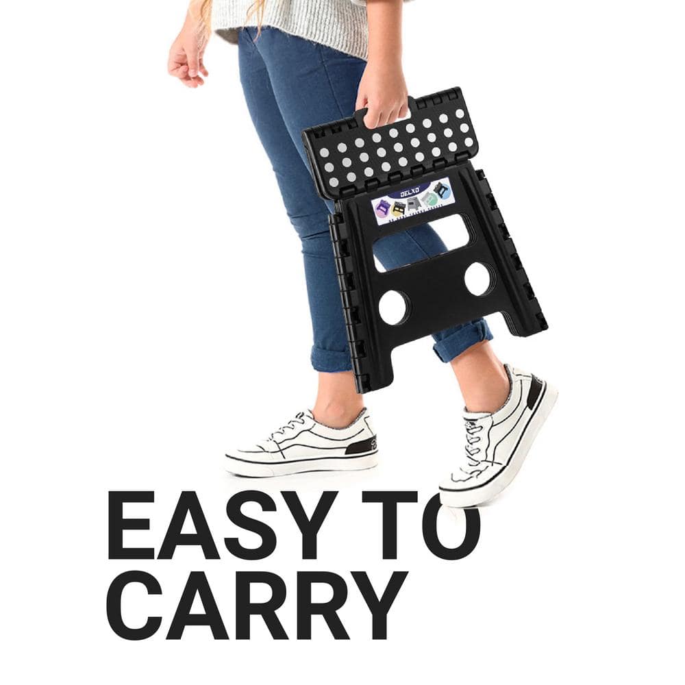 Black Foldable Plastic Step Stool with Anti-Slip Surface