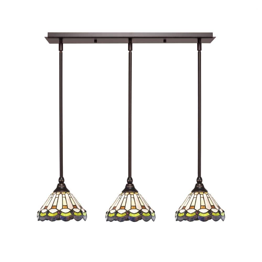 Livingston 100-Watt 3-Light Brown Shaded Pendant Light with 7 in. Cyprus Ar