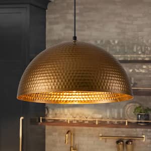 Jan 15.7 in. 1-Light Industrial Antique Gold Oversized Gold Leaf Hammered Large Dome Pendant Light with Metal Shade