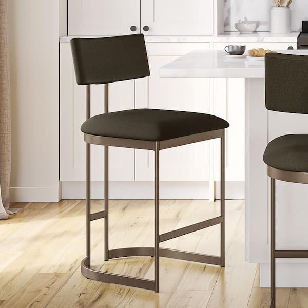 Amisco Lucio 26 in. H Pale and Dark Brown Polyurethane Bronze Metal Back Counter Stool 44556 26WE 1B69EZF4 The Home Depot