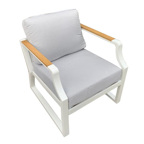 Elves 2-Piece White Aluminum Outdoor Patio Single Chair With Gray Cushions
