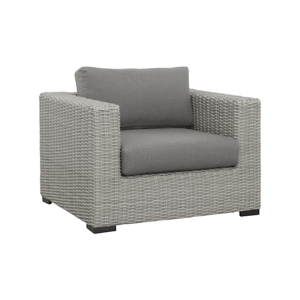 ITOPFOX Chic Design Light Gray Wicker Outdoor Lounge Chair with Deep Cushion