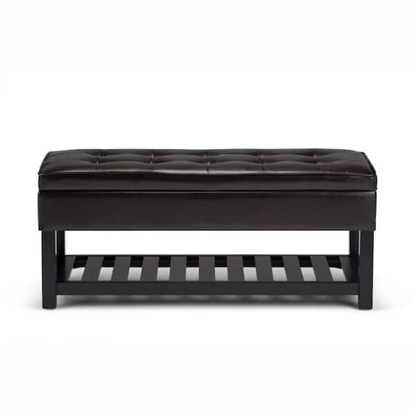 Simpli Home - Cosmopolitan 44 in. Wide Transitional Rectangle Storage Ottoman Bench with Open Bottom in Tanners Brown Faux Leather