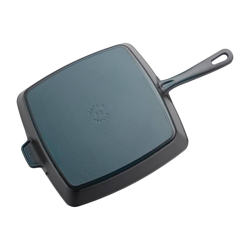 Matte Black 12" Square Cast Iron Grill Pan - Induction Ready