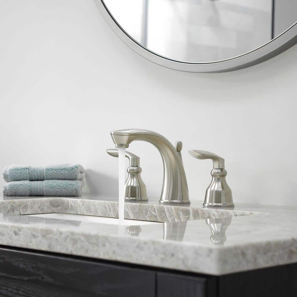 Avalon Brushed Nickel 8" Widespread Bathroom Faucet with Drain Assembly