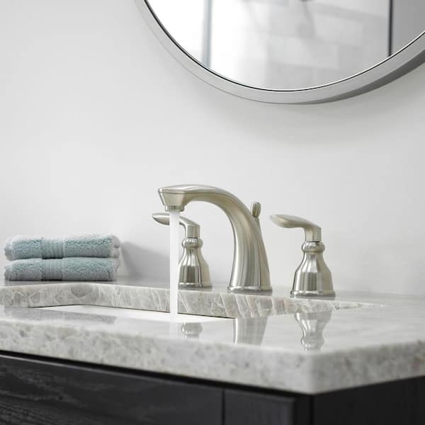 Avalon 8 in. Widespread 2-Handle Bathroom Faucet in Brushed Nickel Drain Kit Included