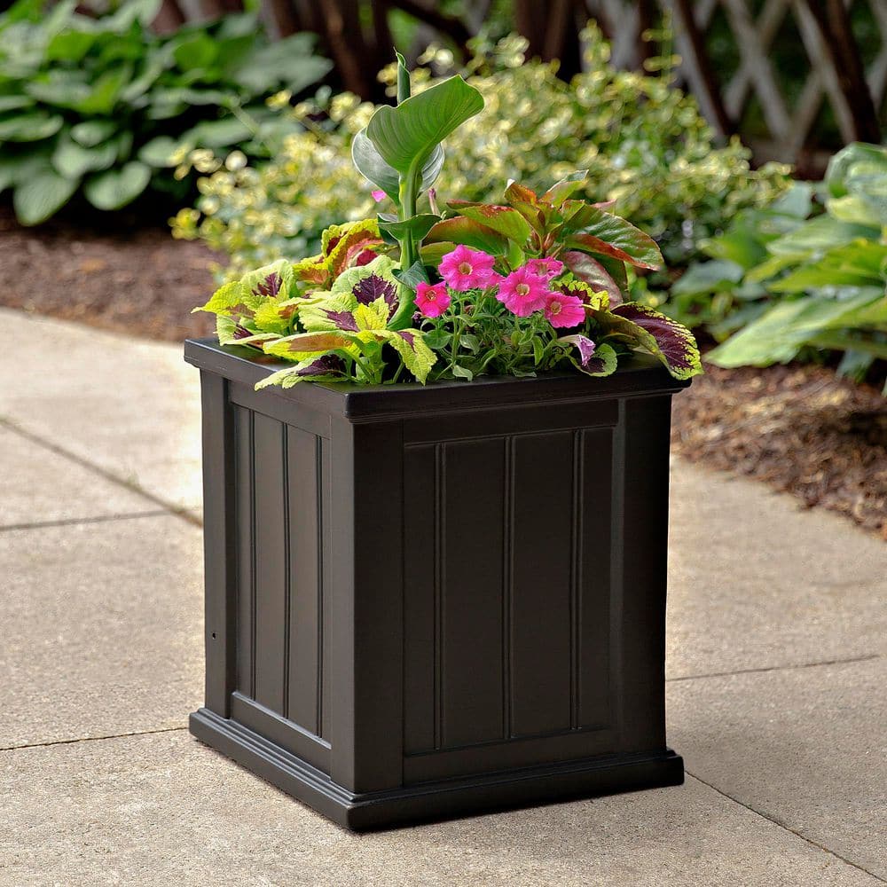 Cape Cod Black Polyethylene Self-Watering Outdoor Planter, 16" x 16" x 18"