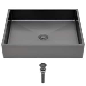 19 in. Black T304 Stainless Steel Rectangular Bathroom Vessel Sink with Pop-Up Drain