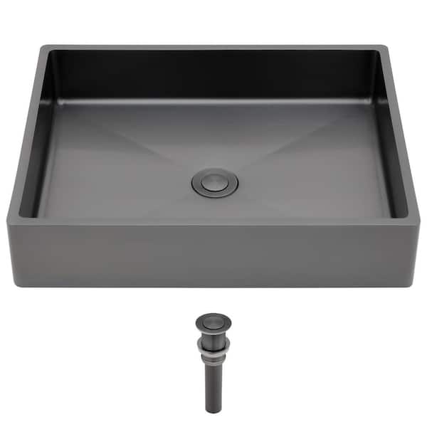 Logmey 19 in. Black T304 Stainless Steel Rectangular Bathroom Vessel Sink with Pop-Up Drain