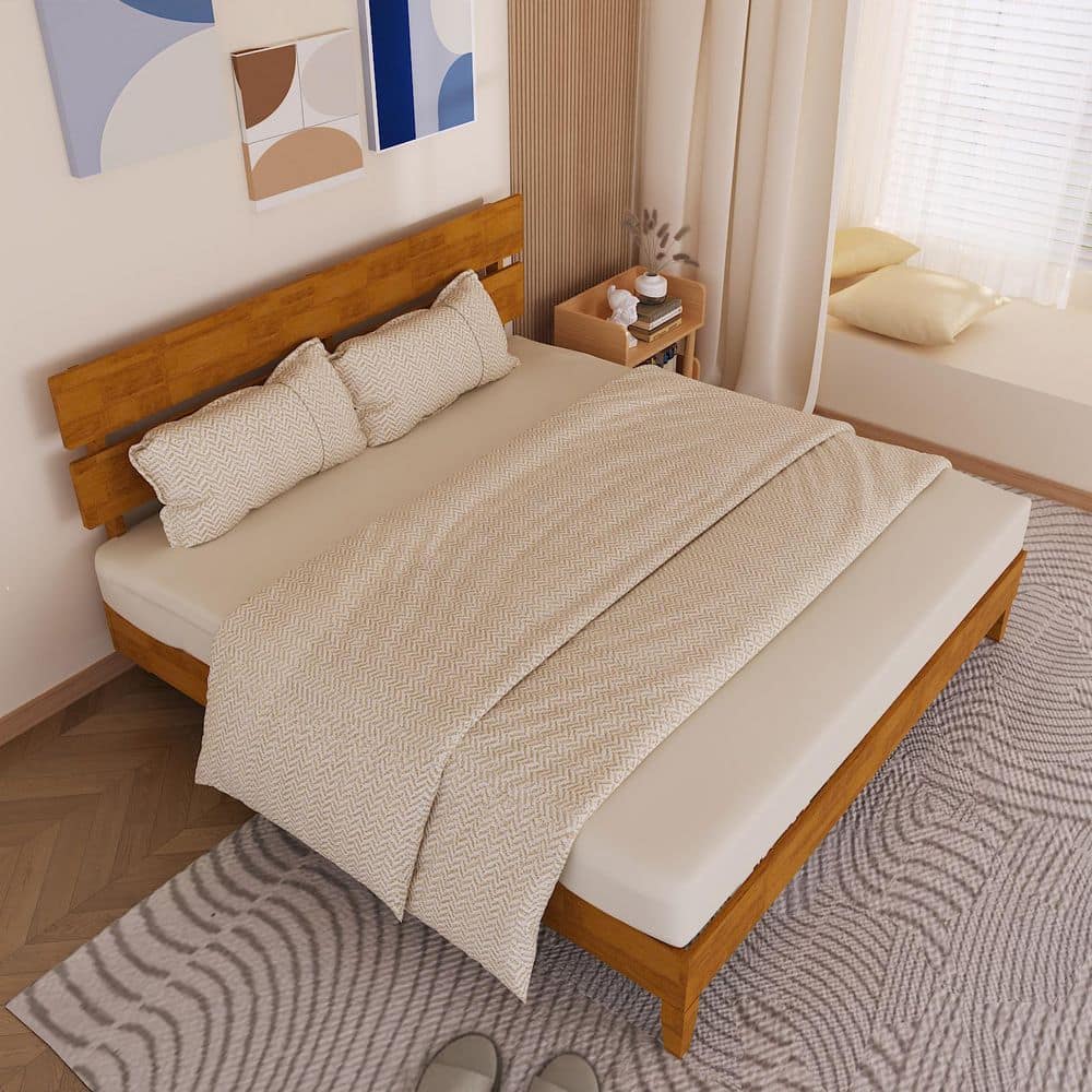 Brown Wood Frame King Platform Bed with Headboard price history on PriceWatchPro