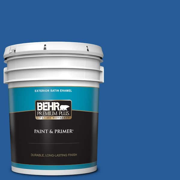 BEHR PREMIUM PLUS 5 gal. #P510-7 Beacon Blue Satin Enamel Exterior Paint & Primer