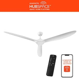 Tager 72 in. Smart Indoor/Outdoor Matte White Ceiling Fan without Light with Remote Powered by Hubspace