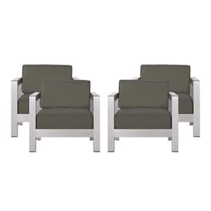 Aviara Silver Arm Aluminum Outdoor Club Lounge Chairs with Khaki Cushion (4-Pack)