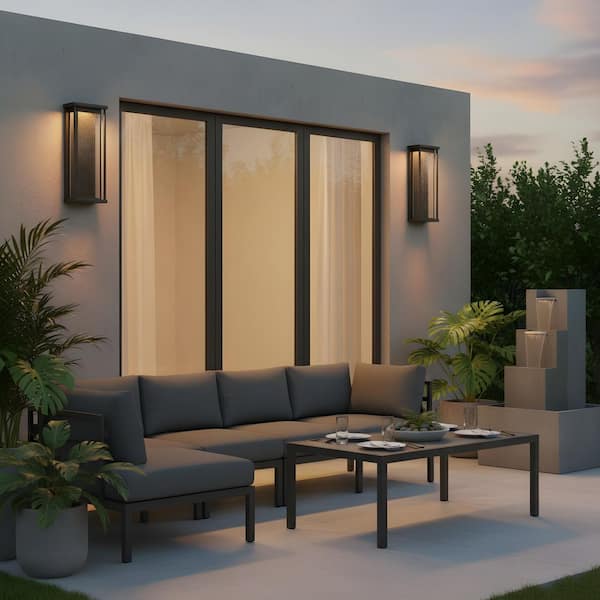 Faywood 26 in. W x 10 in. H Antique Bronze Outdoor Hardwired Integrated LED Wall Lantern Sconce with No Bulbs Included