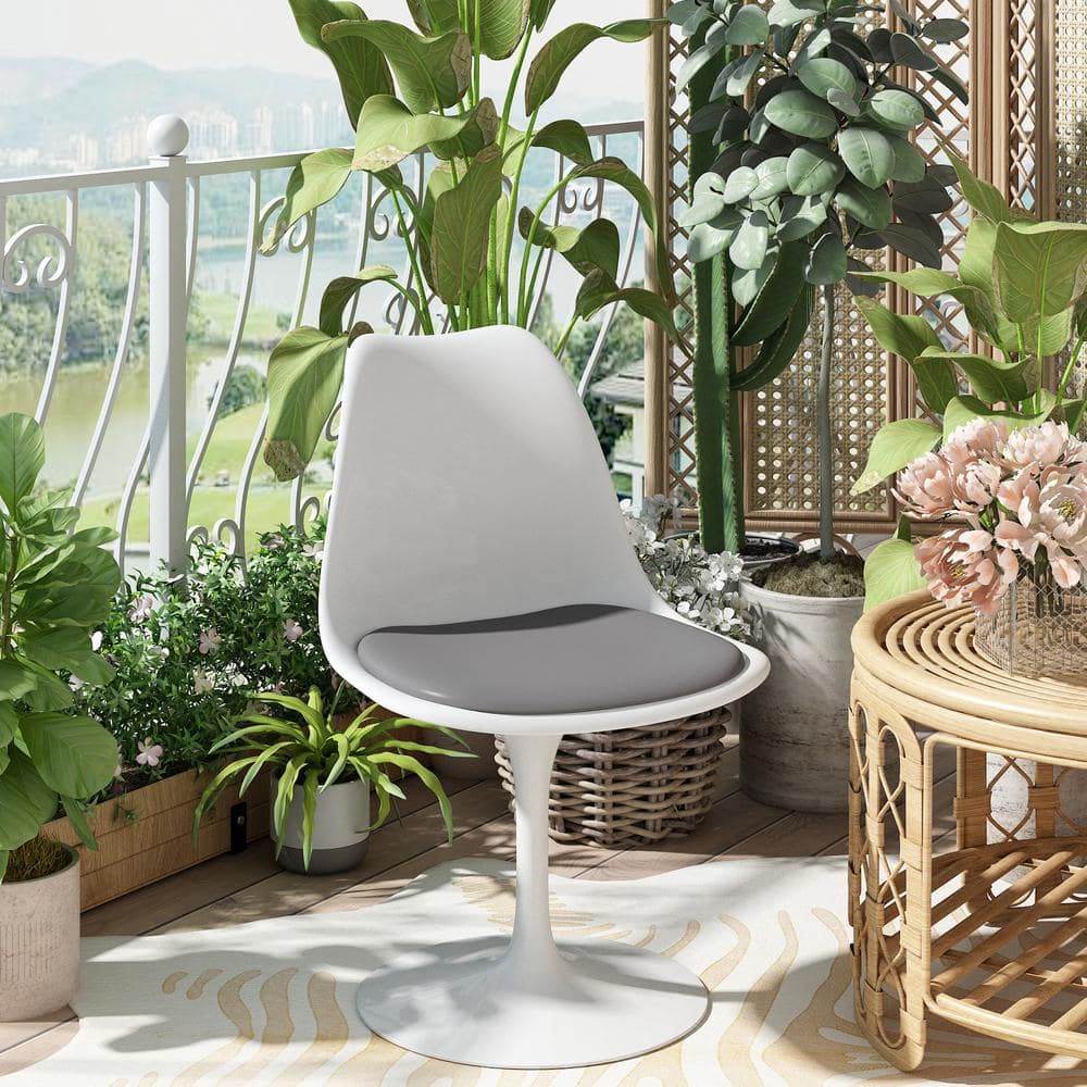 Modern Tulip Swivel Dining Chair with Gray Cushion and White Frame
