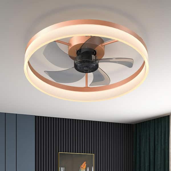 19.7 in. Indoor Rose Gold Dimmable Fandelier Modern Minimalist Ring Ceiling Fan with Color Changing and Remote Control