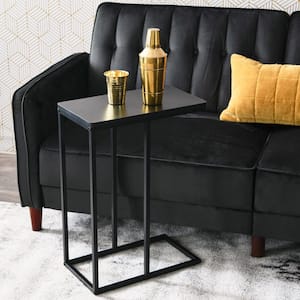 10.25 in. Black Oak Wide C-Shaped Side Table Black Metal Frame and Finish Top