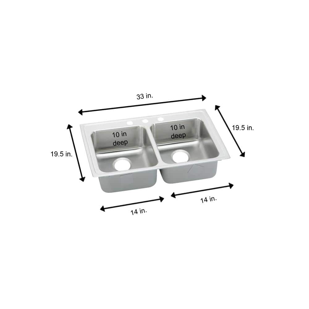 Lustertone 33" Stainless Steel Double Basin Drop-In Kitchen Sink
