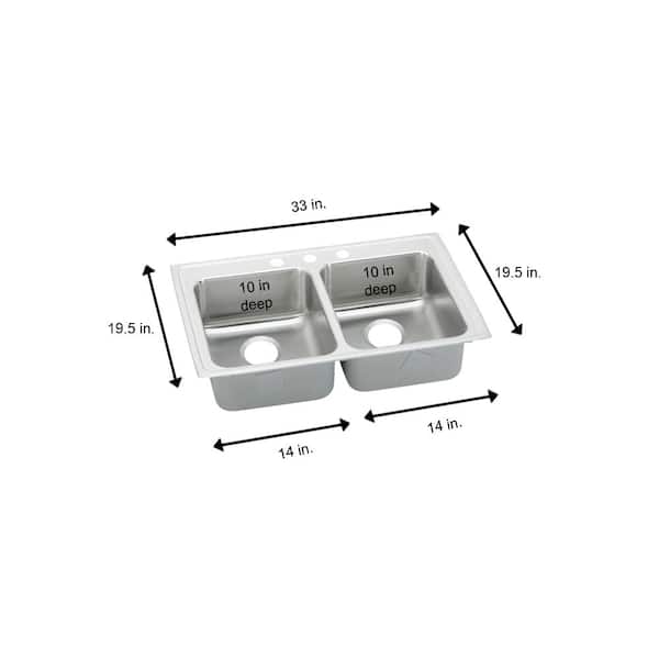 Lustertone Classic 33 in. Drop-in Double Bowl 18-Gauge Stainless Steel Kitchen Sink Only