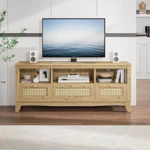 55 in. Yellow Natural Wood TV Stand for TVs up to 60 in. With drawer