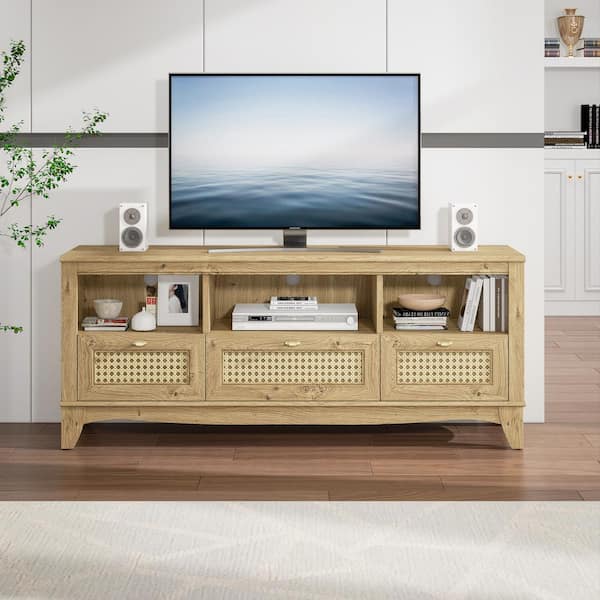 FESTIVO 55 in. Yellow Natural Wood TV Stand for TVs up to 60 in. With drawer
