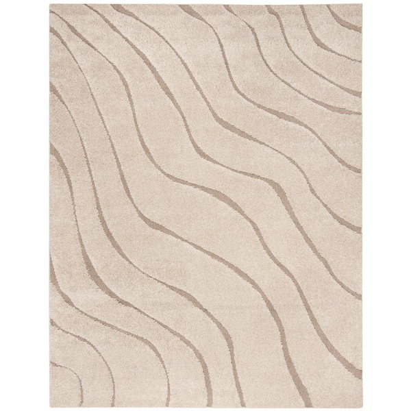 Florida Shag 10 ft. x 13 ft. Cream/Beige Striped Solid Color Area Rug