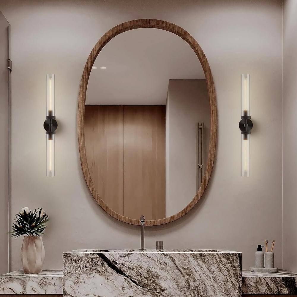Modern Black 30" Double Glass Tube Wall Sconce