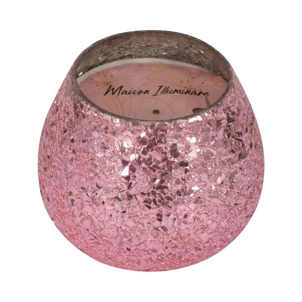 4 in. Pink Glass Santal Vanilla Crackled Scented Candle 17 Oz