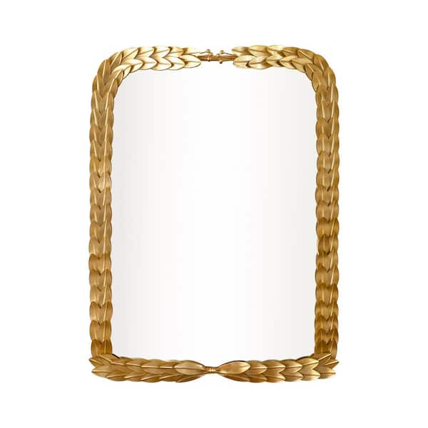 24 in. W x 32 in. H Rectangular Unique Gold Leaf-Shaped Framed Wall Mirror