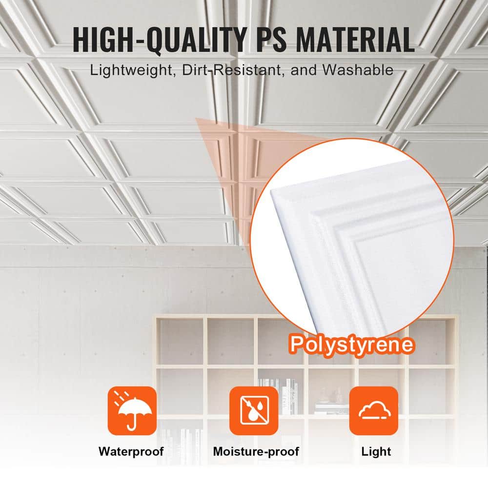 Ivory White 20" x 20" Polystyrene Ceiling Tiles Pack